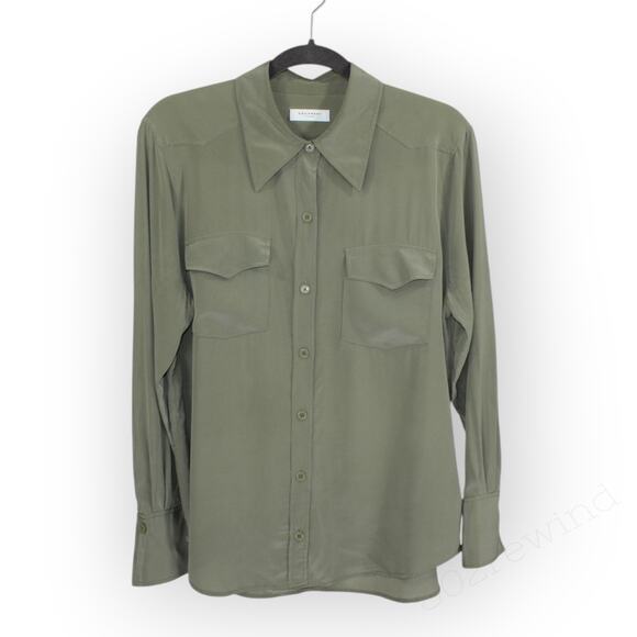 Two Large 100% SILK Blouses EQUIPMENT Rhodora~Deep Lichen • Quinne~Chili - Picture 2 of 11